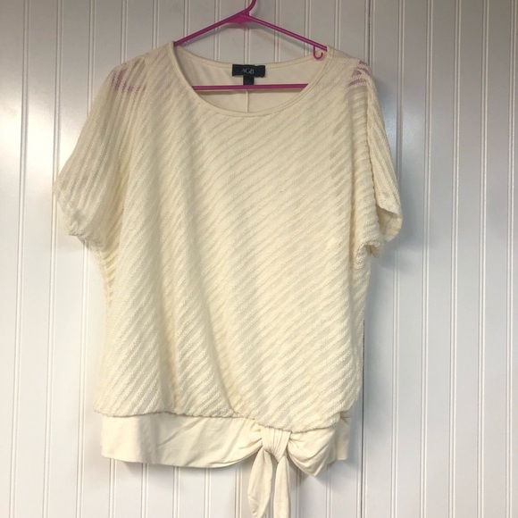 AGB Cream Textured Lace Top with Tie Detail Short Sleeve XL Fairy Cottage - Picture 1 of 4